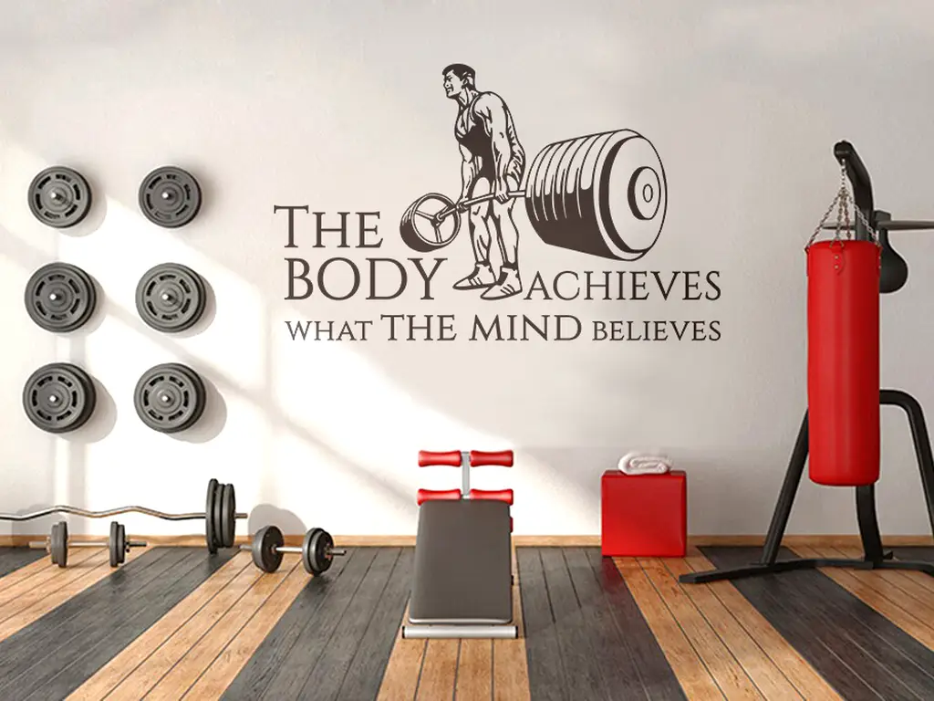 Sticker motivational fitness, model Body and mind, negru,  152 x 95 cm, racletă de aplicare inclusă