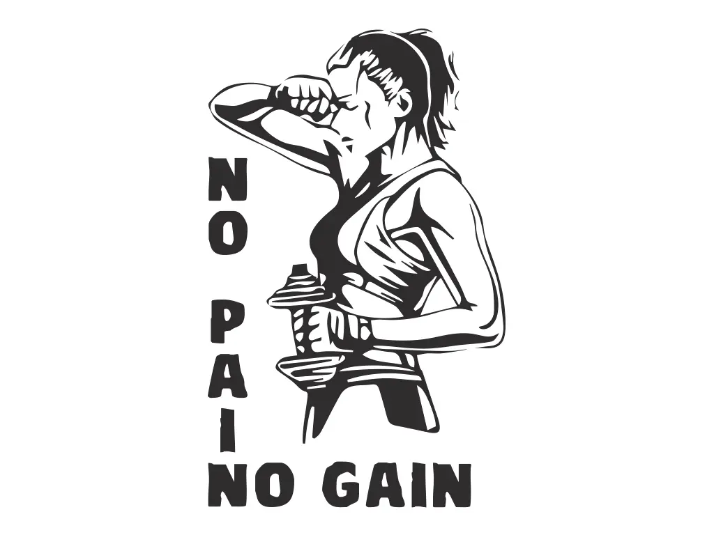 Sticker motivational fitness, model No pain no gain, negru,  95 x 65 cm, racletă de aplicare inclusă