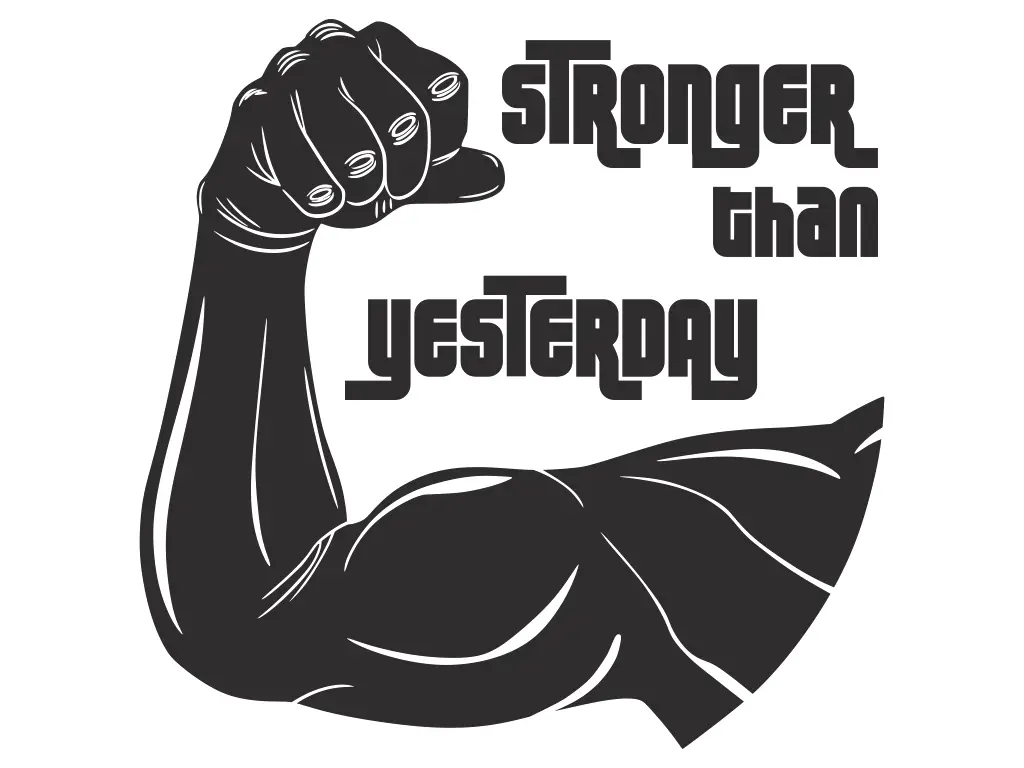 Sticker motivational fitness, model Stronger, negru, 90 x 90 cm, racletă de aplicare inclusă