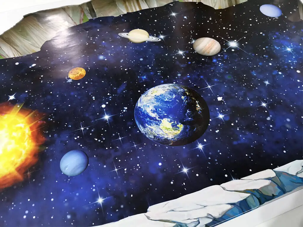 Sticker 3D Planete, Folina, privelişte spre spaţiul cosmic - 88x50 cm