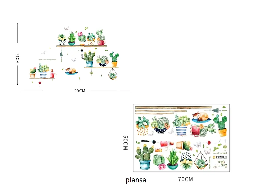 Stickere flori, Folina HM71007, plante suculente în ghivece colorate