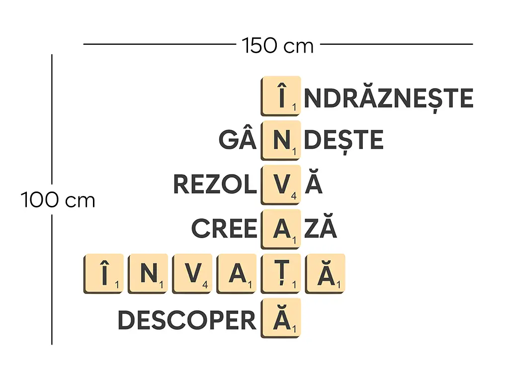 Sticker educațional scrubble cuvinte încrucișate, decorațiune pentru școli, 100x150 cm, racletă de aplicare inclusă