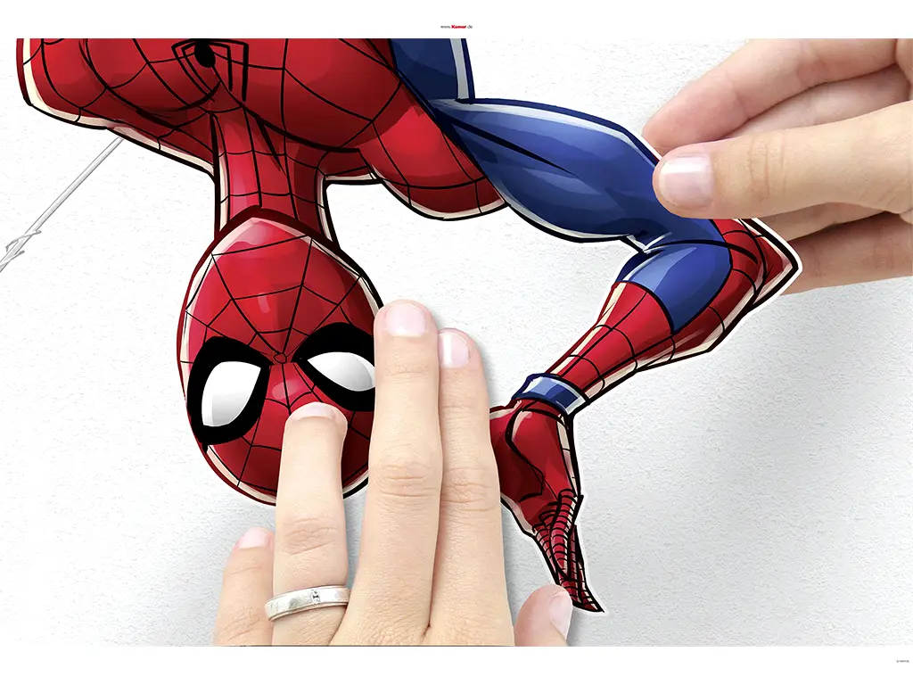 Set 8 stickere Spiderman, Komar Spider Man Web Head, decor cameră băiat, planşă de 100x70cm