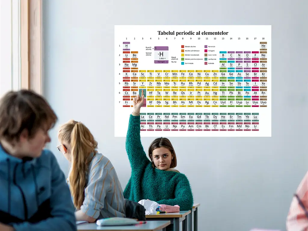 Sticker Tabelul periodic al elementelor, Folina, multicolor, planșă mare de 100x72 cm, racletă de aplicare inclusă