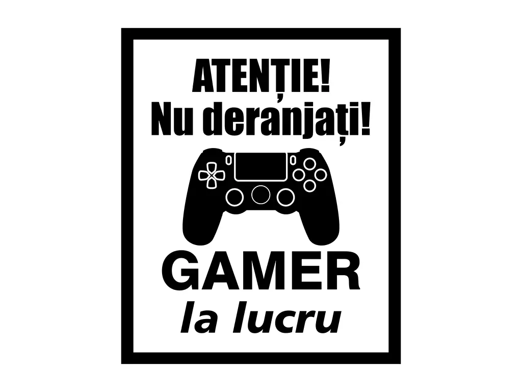 Sticker uşă Gamer la lucru, Folina, negru, 60x50 cm, racletă de aplicare inclusă