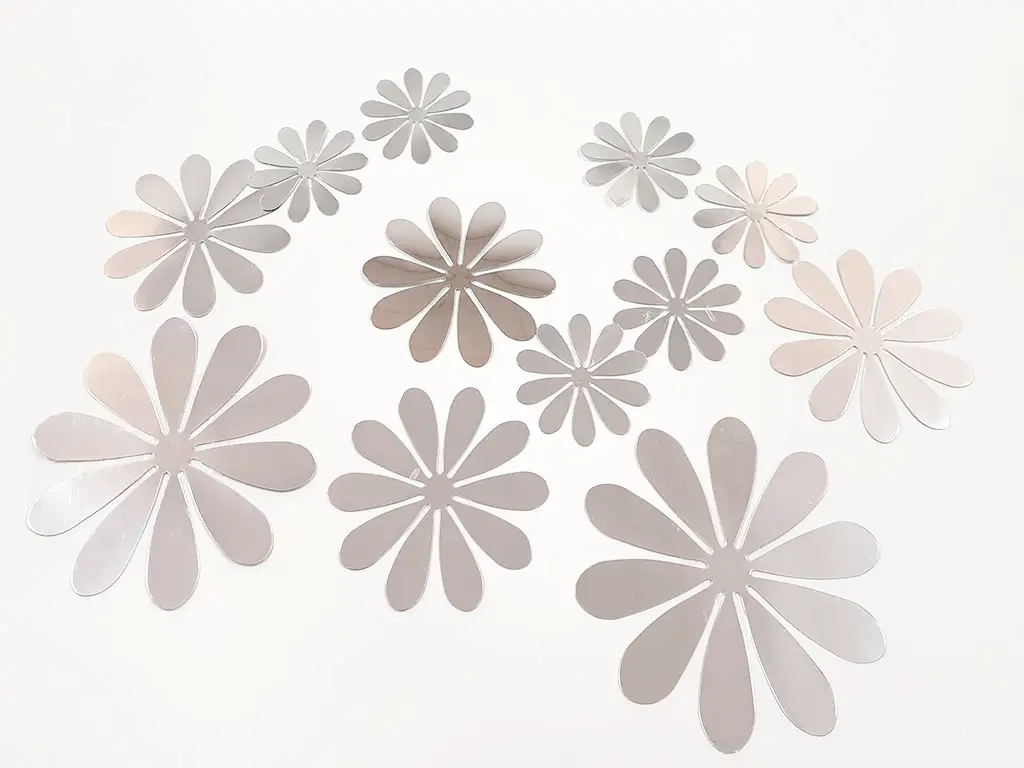 Stickere 3D Flori argintii, Folina, efect metalic - set 12 bucăţi