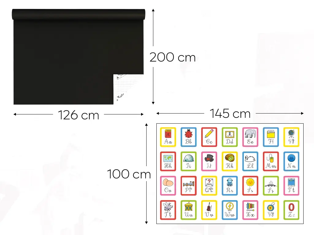 Set autocolant tablă de scris neagră şi stickere alfabet, Folina EDU70, decor pentru grădiniţe şi şcoli