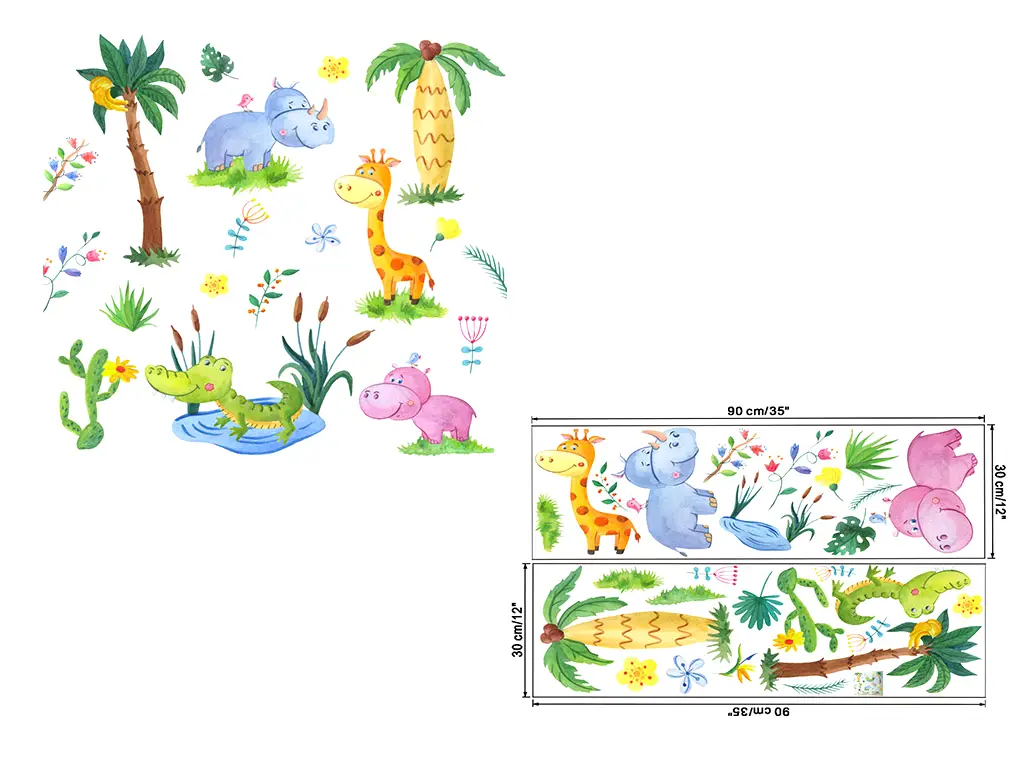 Stickere cameră copii Animale din savană, multicolor, 2 planse 30x90 cm
