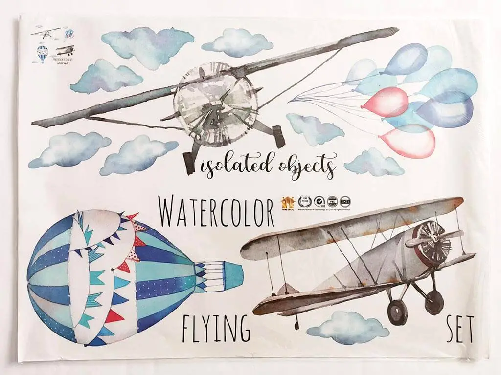 Stickere cameră băiat, Folina, model avioane, watercolor