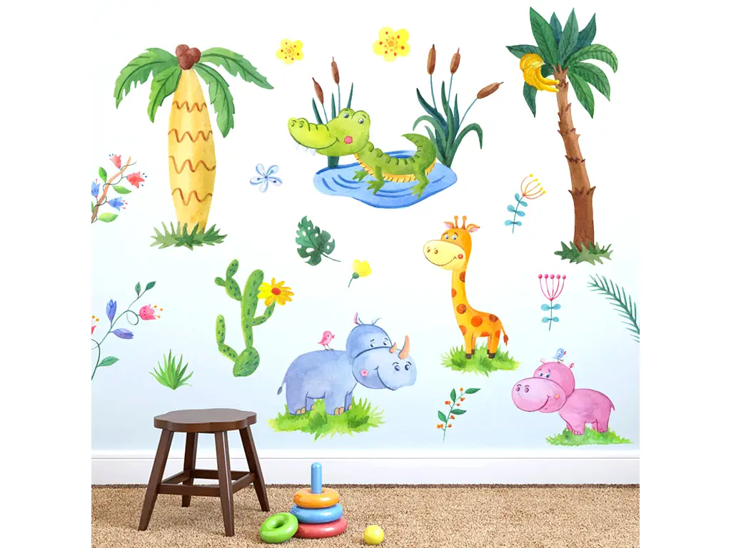 Stickere cameră copii Animale din savană, multicolor, 2 planse 30x90 cm