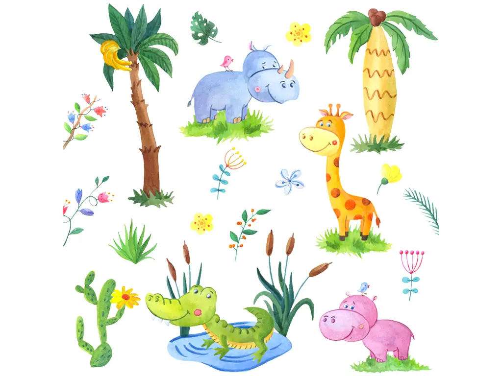 Stickere cameră copii Animale din savană, multicolor, 2 planse 30x90 cm