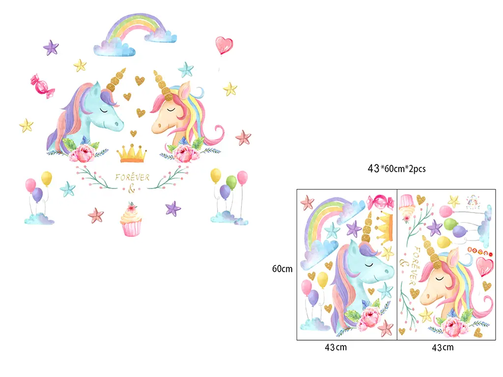 Sticker cameră fetiţă unicorni, Forever, multicolor