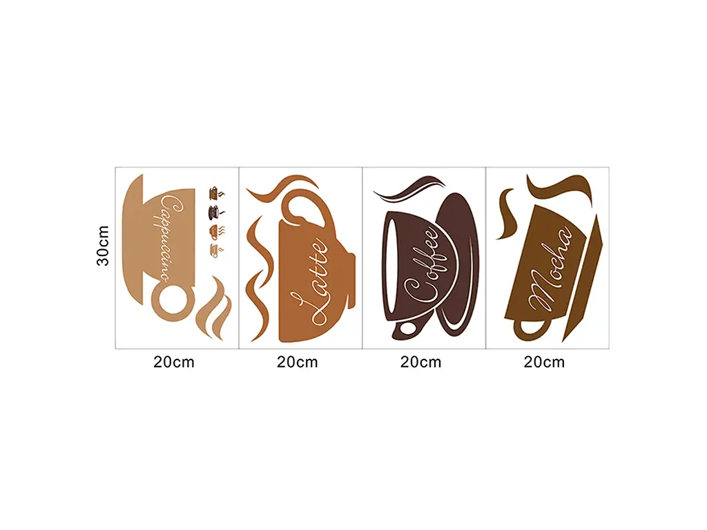 Set 4 stickere ceşti cafea, decor bucătărie sau cafenea