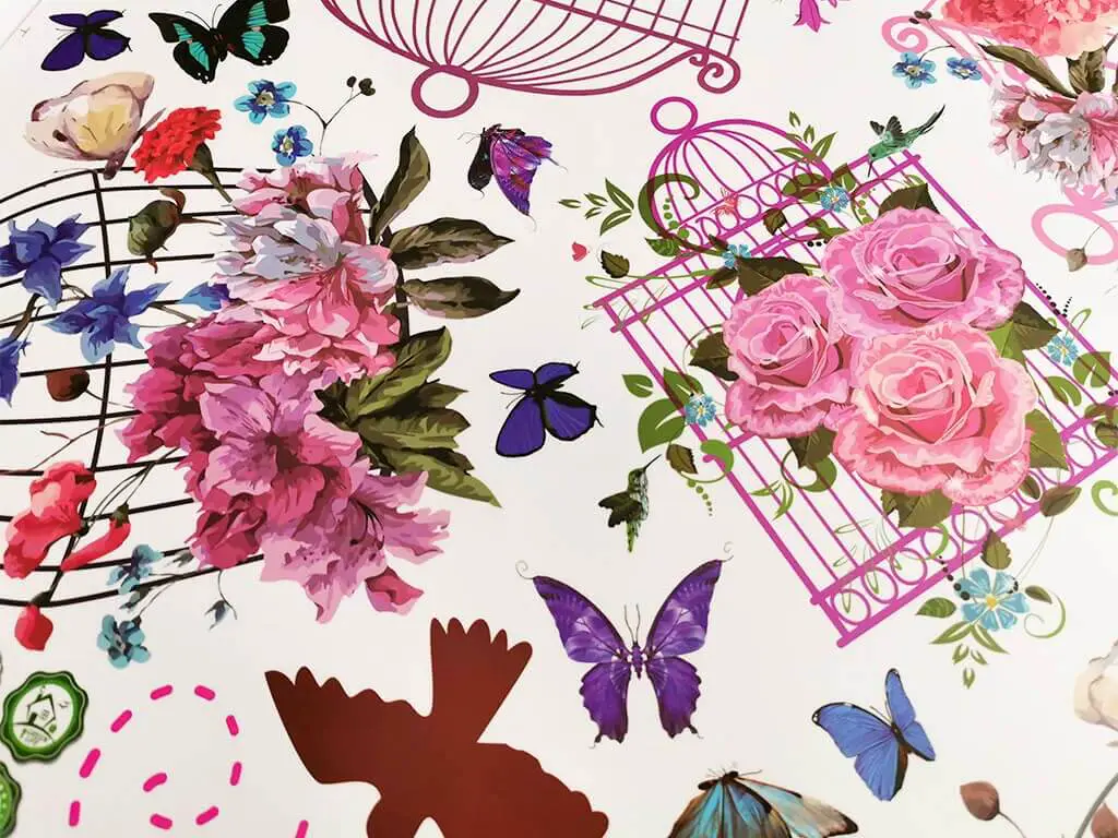 Sticker Colivii cu Flori, Folina, flori şi fluturi, multicolor