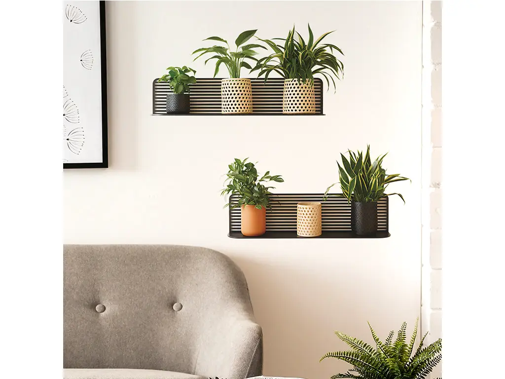 Stickere decorative Poliţe orizontale cu plante minimaliste – pentru holuri și spații mici, 2 planşe de 30x60 cm