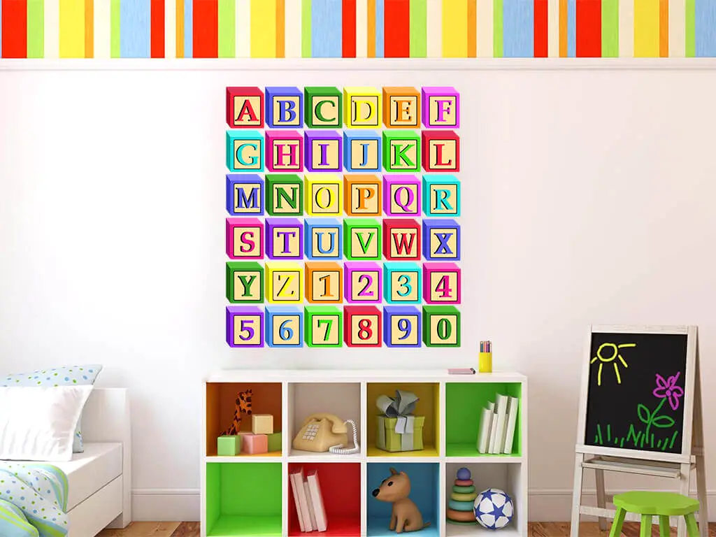 Stickere Cuburi Alfabet şi Numere, Folina, autoadeziv, multicolor