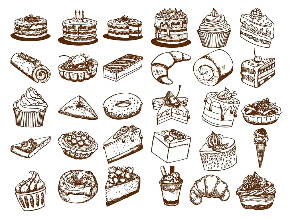 Set 30 stickere faianţă bucătărie, Folina, model Prăjituri, stil grafic, maro