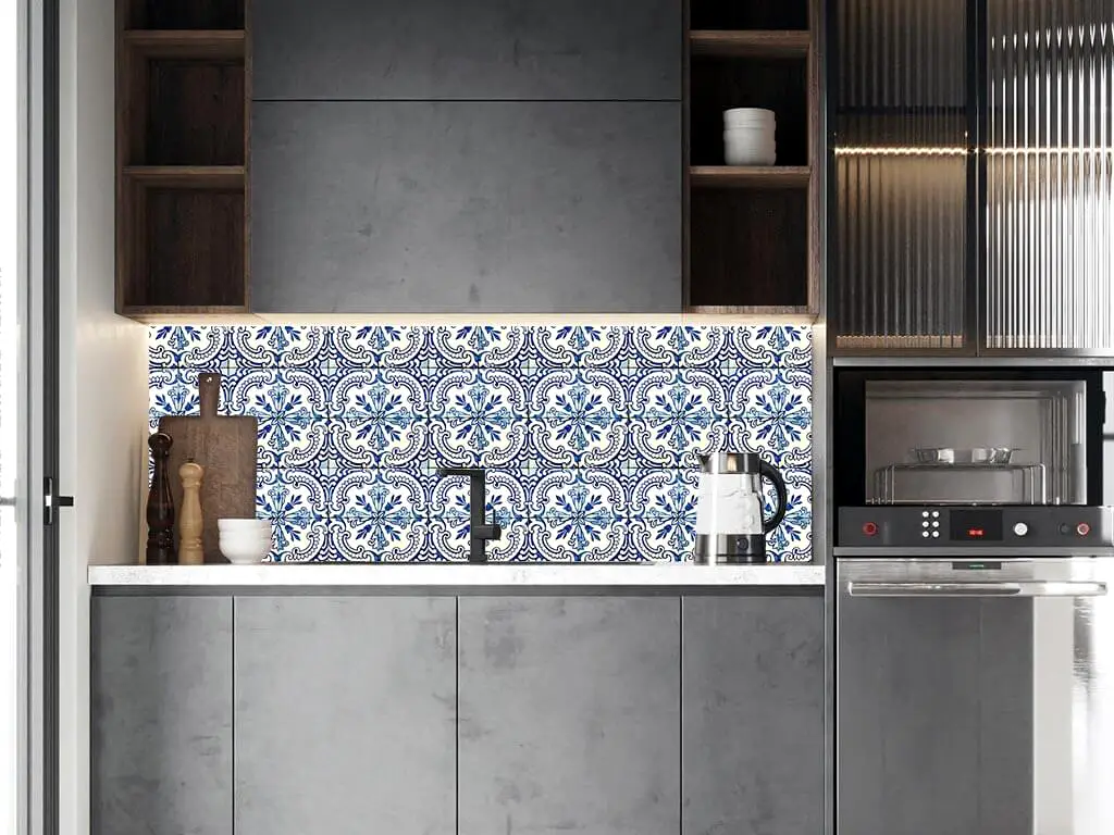 Autocolant perete imitaţie faianţă decorativă albastră, Folina, material rezistent la apă şi căldură, rolă de 60x200 cm