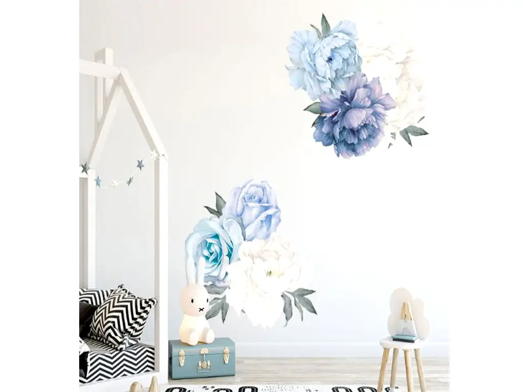 Stickere flori, Folina, buchete flori albastre, decor perete, mobilă, geam