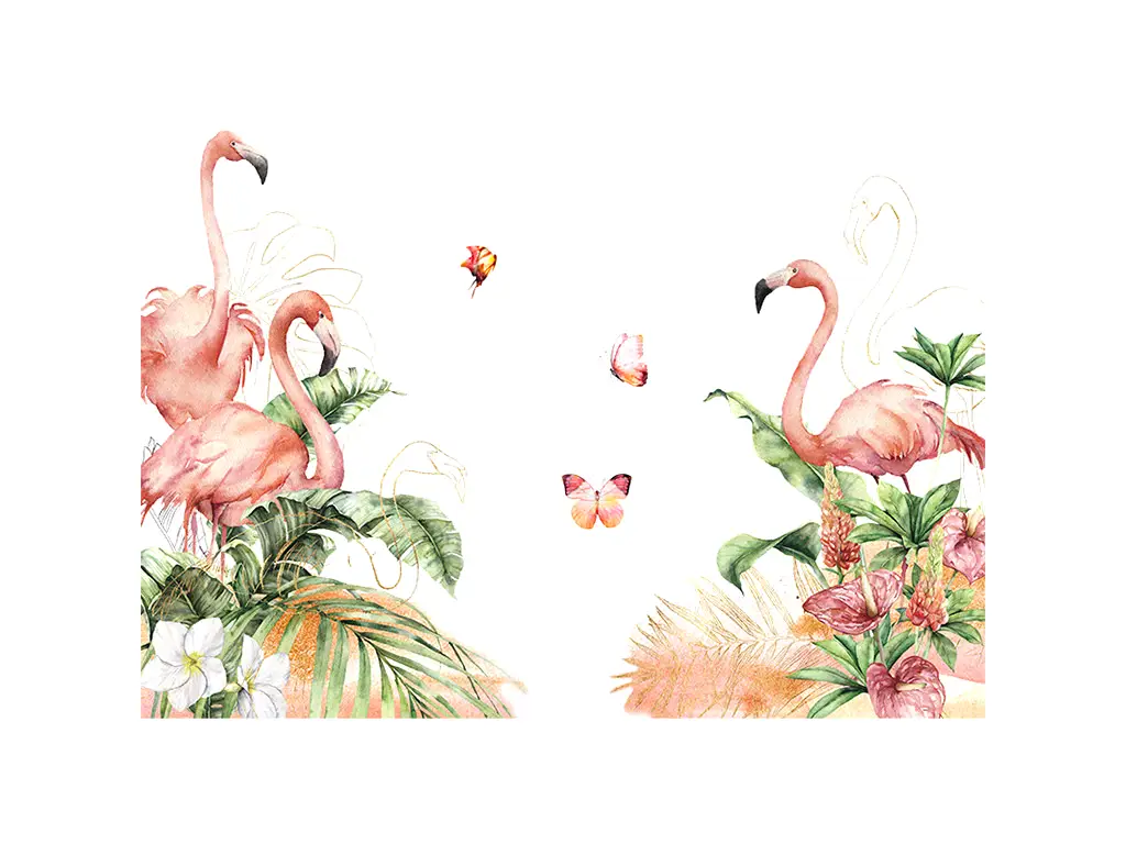 Stickere flori exotice şi păsări flamingo