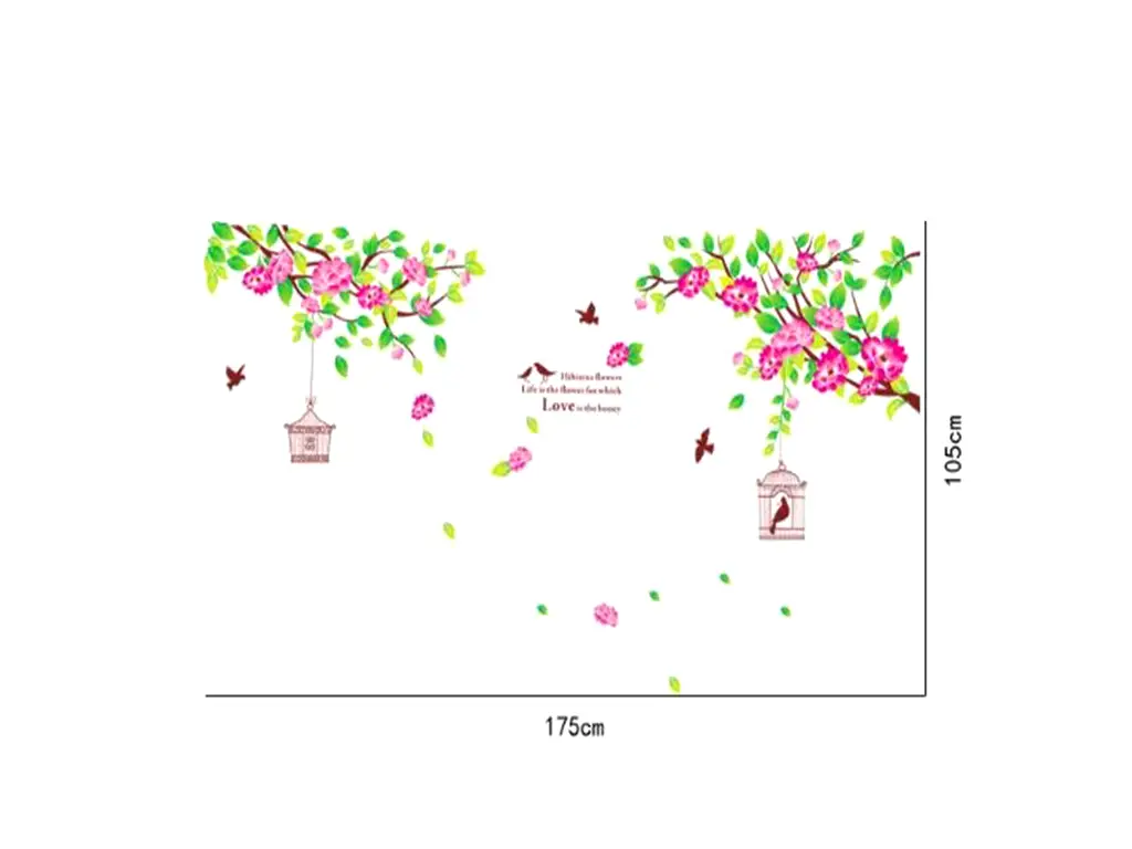 Stickere flori, Folina, crengi cu flori roz şi colivii