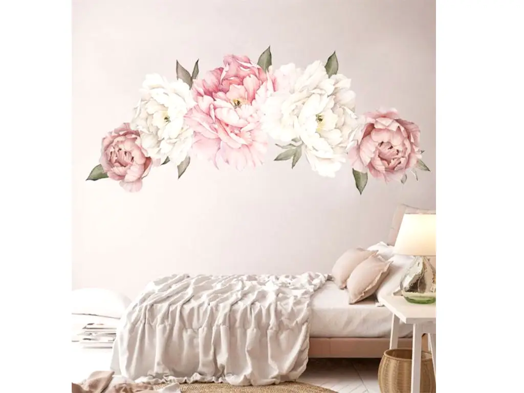 Stickere flori, Folina, ghirlandă bujori roz - 100 cm lungime