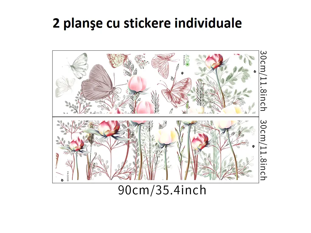 Sticker tip bordură decorativă cu flori de câmp şi fluturi, pentru perete sau geam, 70x85 cm