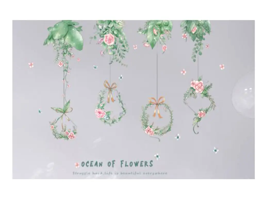 Stickere perete flori, Folina, coroniţe verzi, 60x90 cm