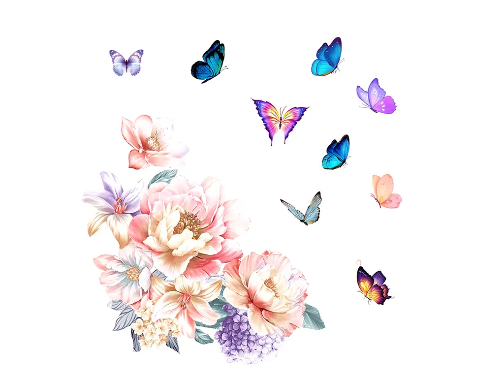 Stickere flori şi fluturi, Folina KSY26, în nuanţe pastel