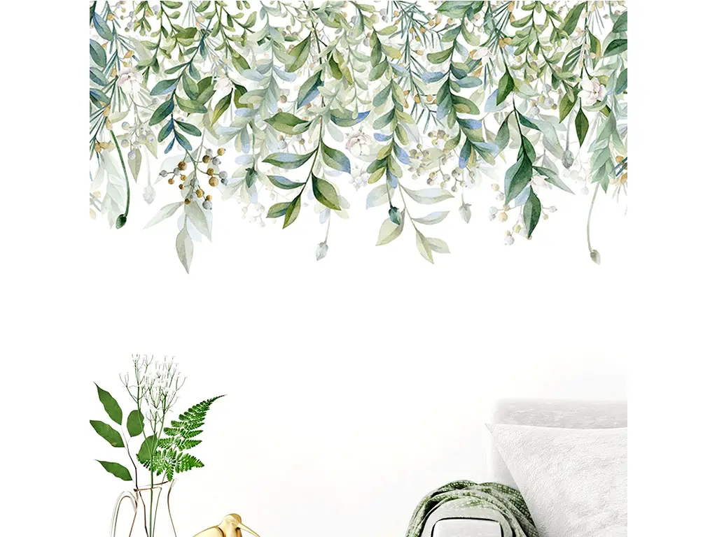 Sticker tip bordură decorativă cu frunze verzi, pentru perete sau geam, 50x100 cm