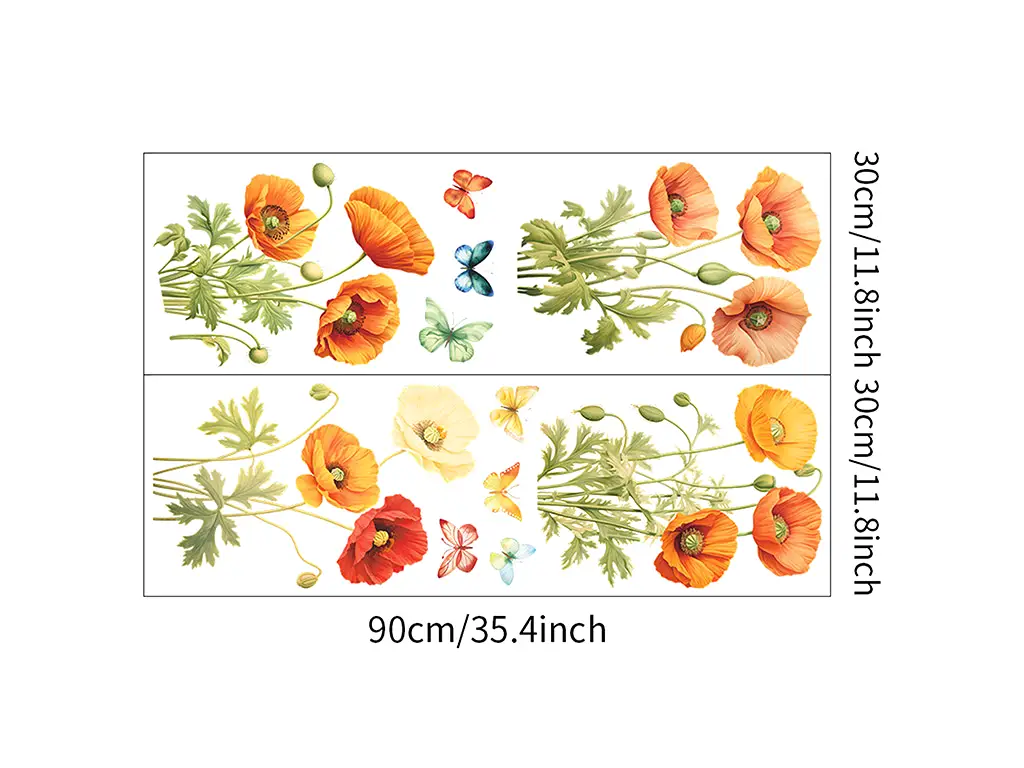 Set stickere Flori de maci şi fluturi coloraţi, decor pentru perete, mobilă, geam