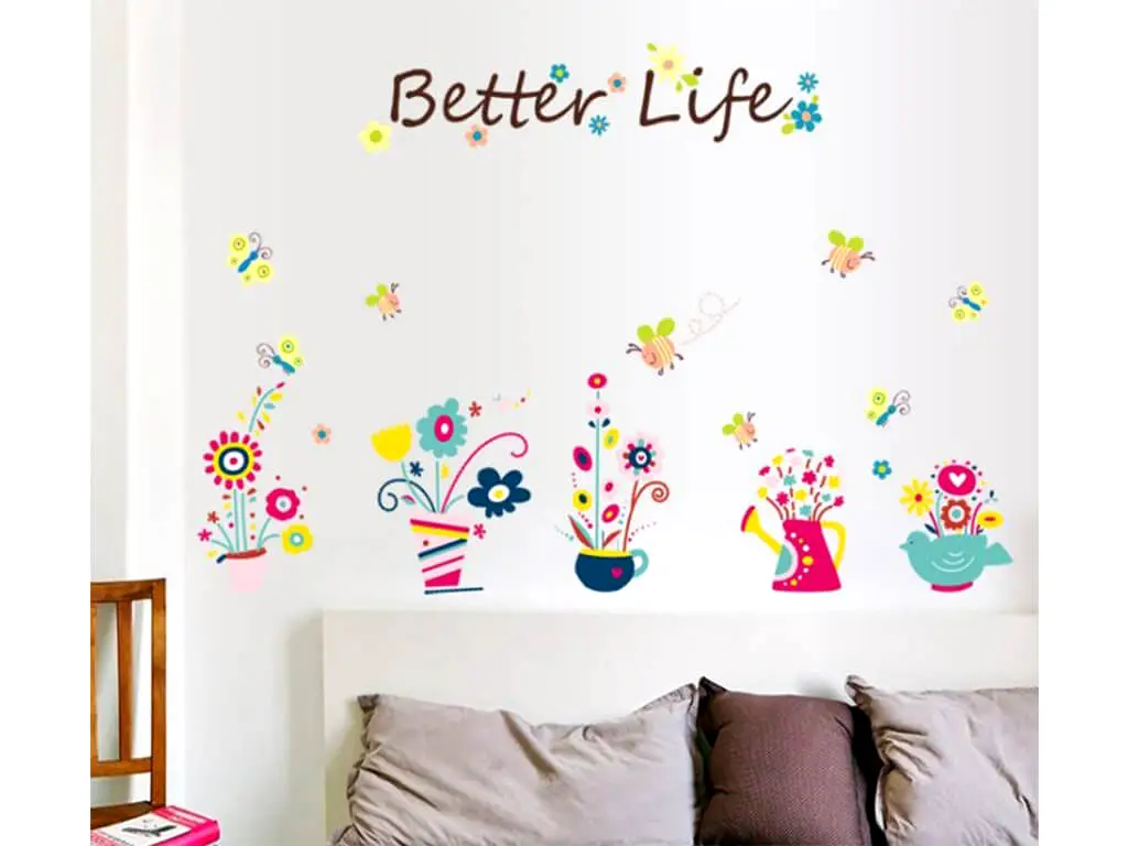 Sticker perete Better Life, Folina, decor floral multicolor