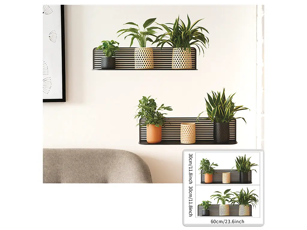 Stickere decorative Poliţe orizontale cu plante minimaliste – pentru holuri și spații mici, 2 planşe de 30x60 cm