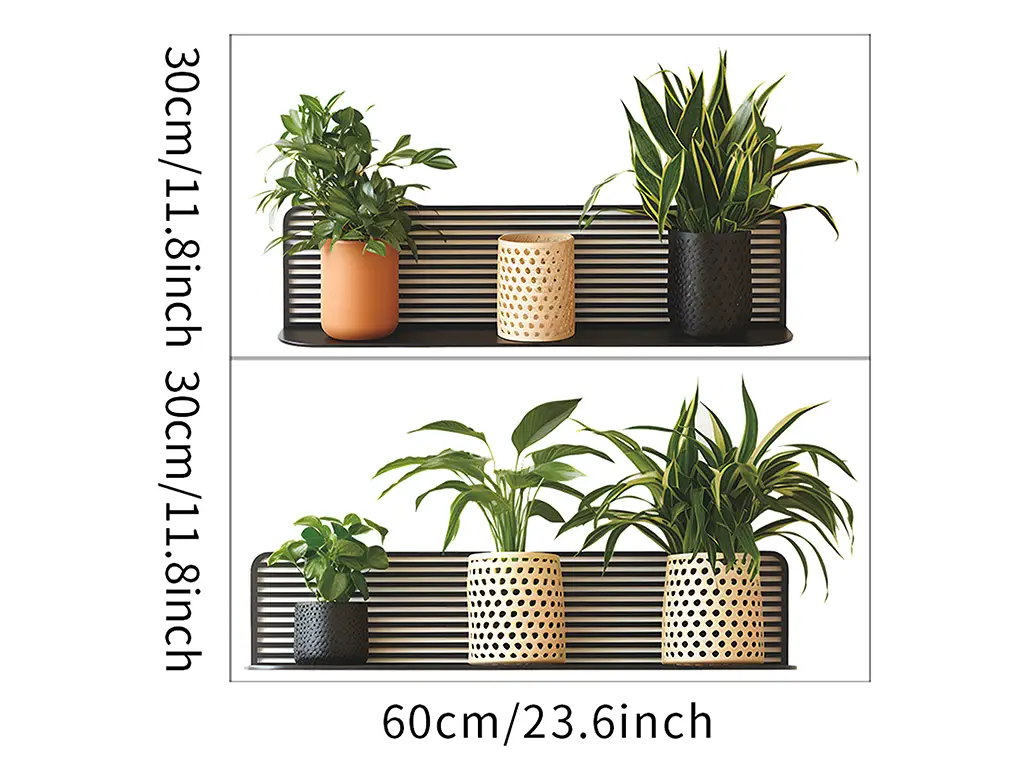 Stickere decorative Poliţe orizontale cu plante minimaliste – pentru holuri și spații mici, 2 planşe de 30x60 cm