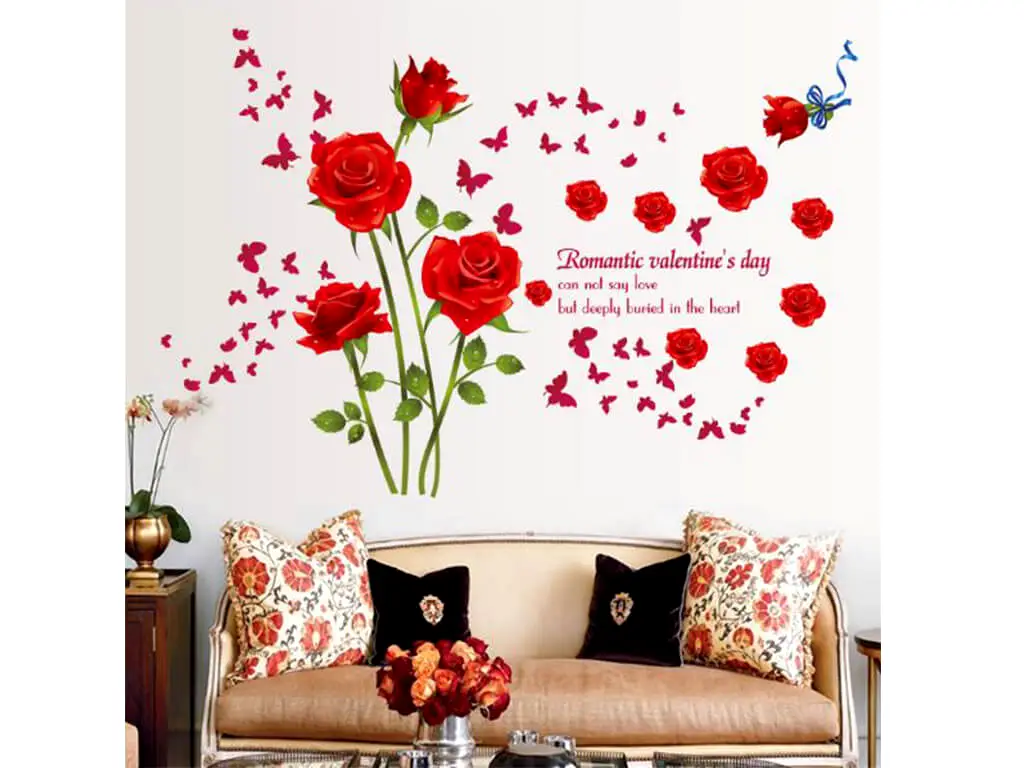 Stickere flori, Folina, trandafiri roşii, decor cu flori şi fluturi