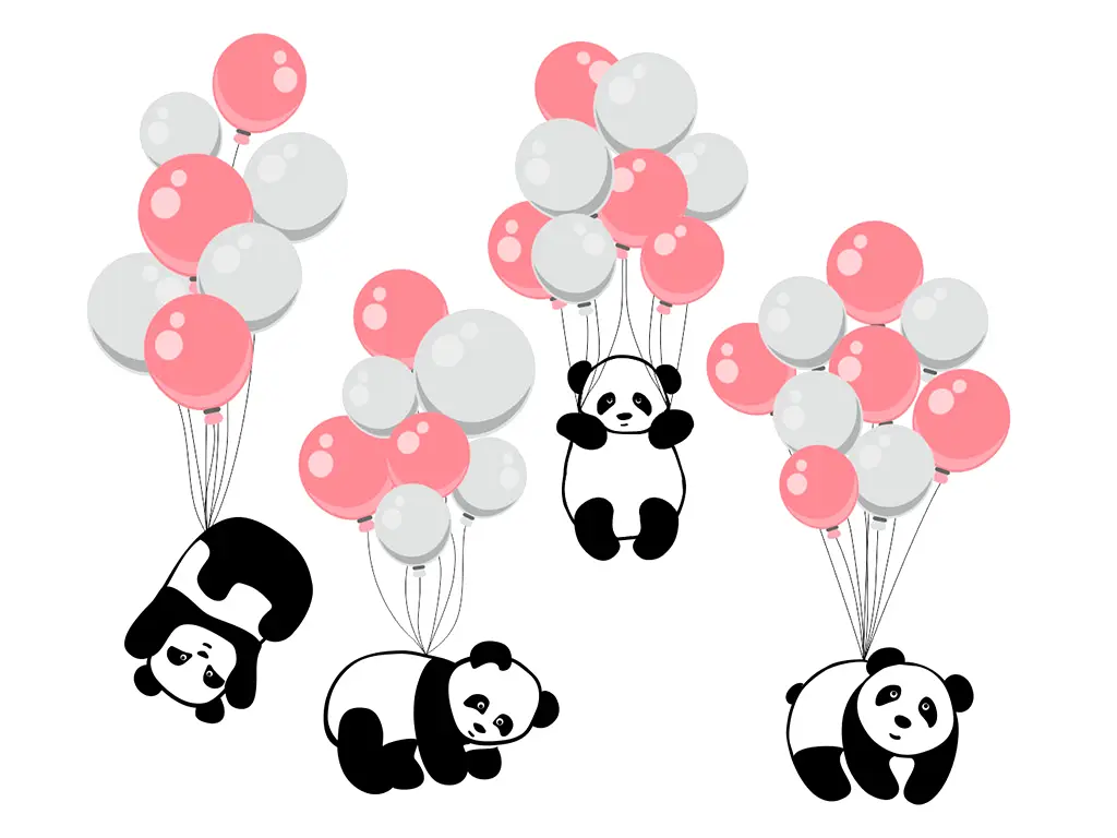 Sticker Ursuleţi Panda și baloane, Folina, pentru copii, multicolor, set 4 bucăți