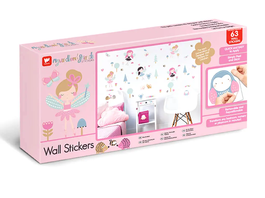 Set Stickere zâne Woodland Fairies, Walltastic, decorațiune pentru copii, set 63 stickere autoadezive