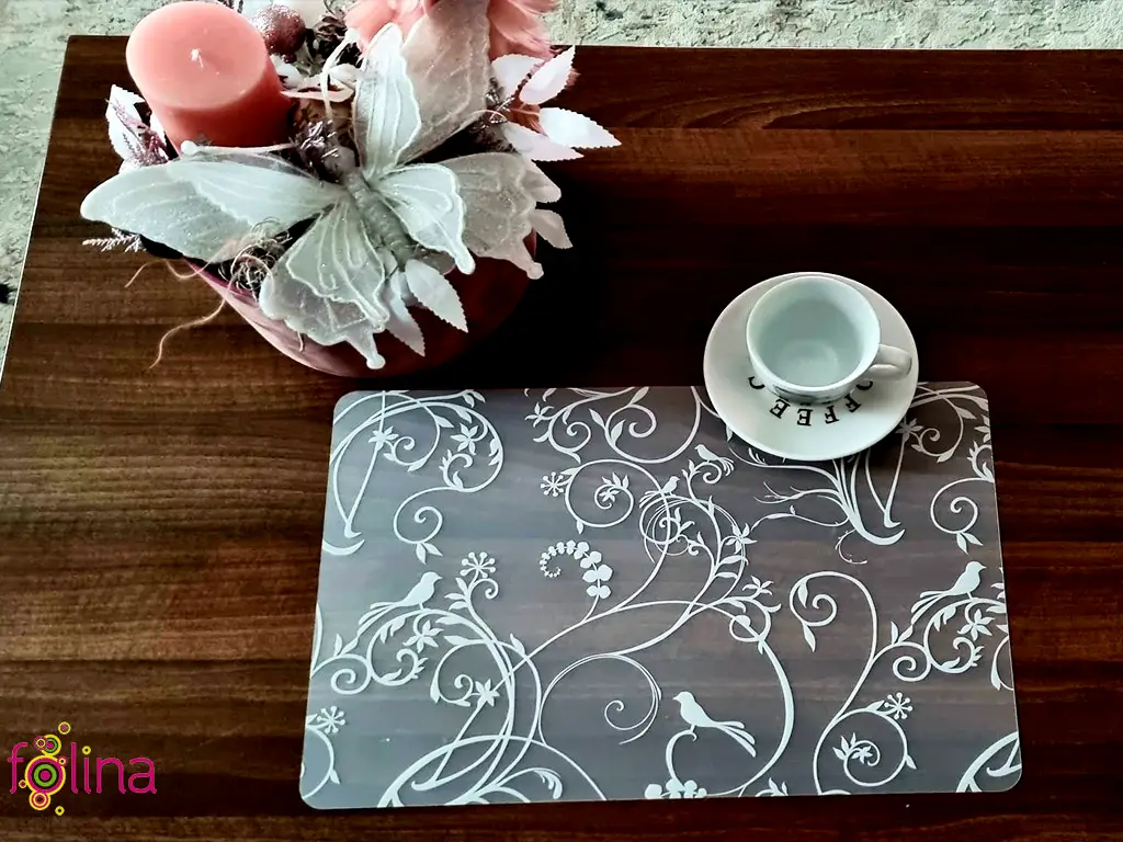 Suport farfurie masă Alisa, d-c-fix, PVC transparent cu imprimeu floral, 44 x 29 cm