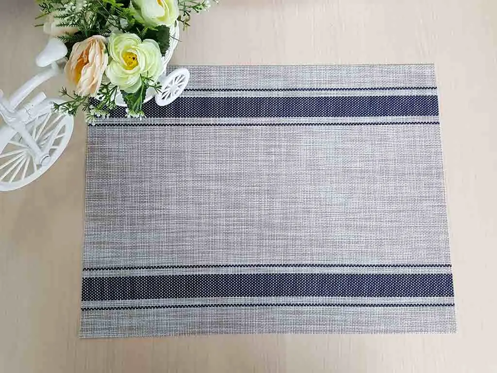 Suport farfurie masă Rita, Folina, gri cu dungi negre, 45 x 30 cm - set 2 bucati