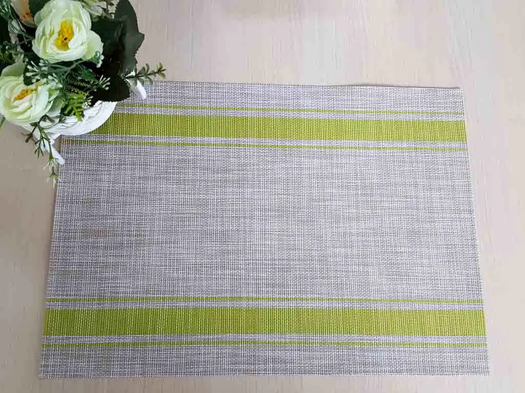 Suport farfurie masă Rita, Folina, pvc gri cu dungi verzi, 45 x 30 cm- set 2 bucati