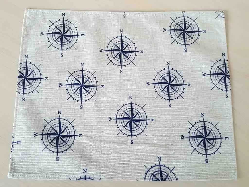 Set 7 Suport farfurie textil, Folina, imprimeu cu busole, bej, 42 x 30 cm