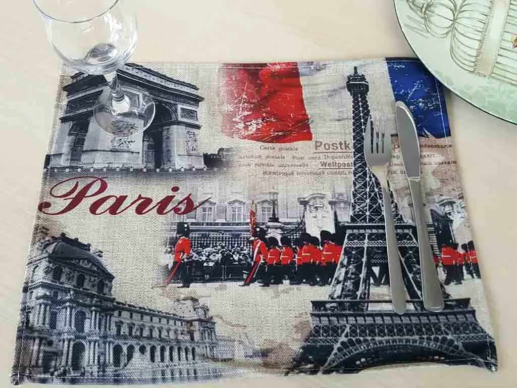 Set 6 Suport farfurie textil, Folina, imprimeu cu orașul Paris, multicolor, 42 x 30 cm