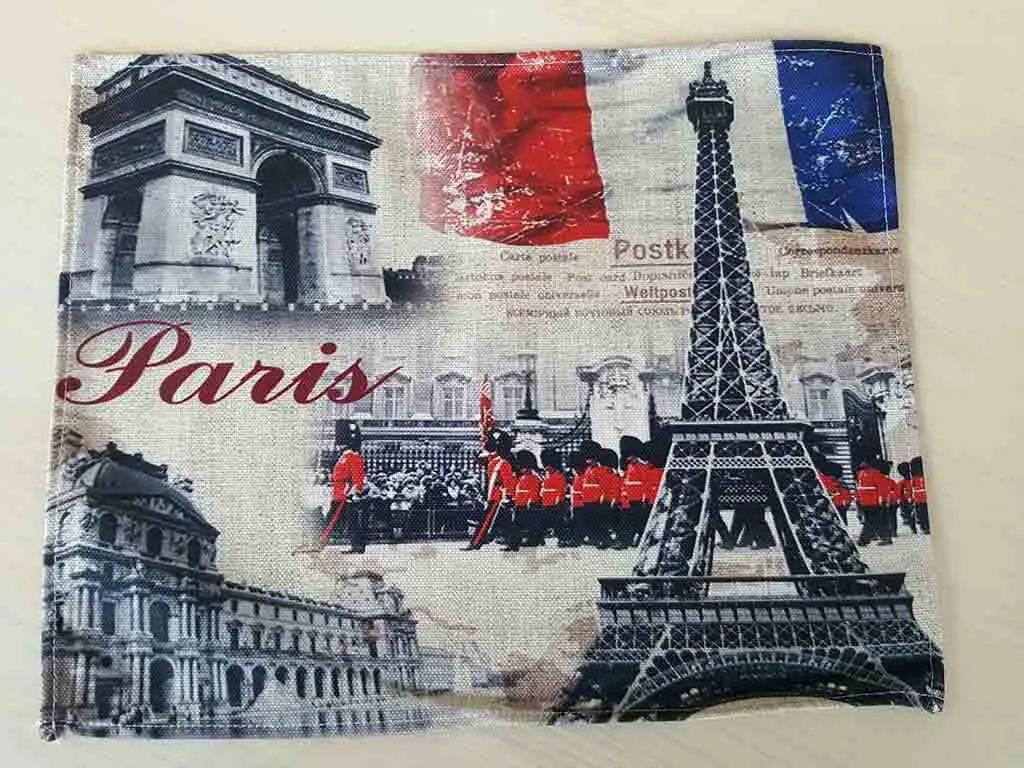 Set 6 Suport farfurie textil, Folina, imprimeu cu orașul Paris, multicolor, 42 x 30 cm
