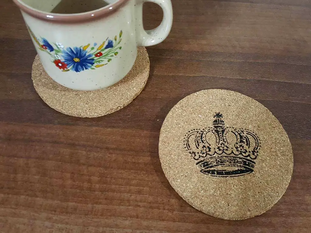 Set 12 bucati suport pahar King, coaster din pluta, 10 cm