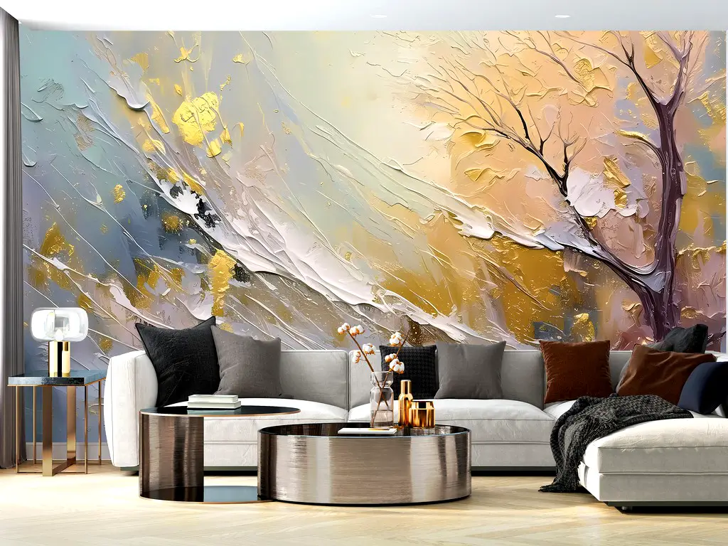 Fototapet abstract imitaţie decorativă,  Autumn Whispers, decor perete living, dormitor, 312x219 cm