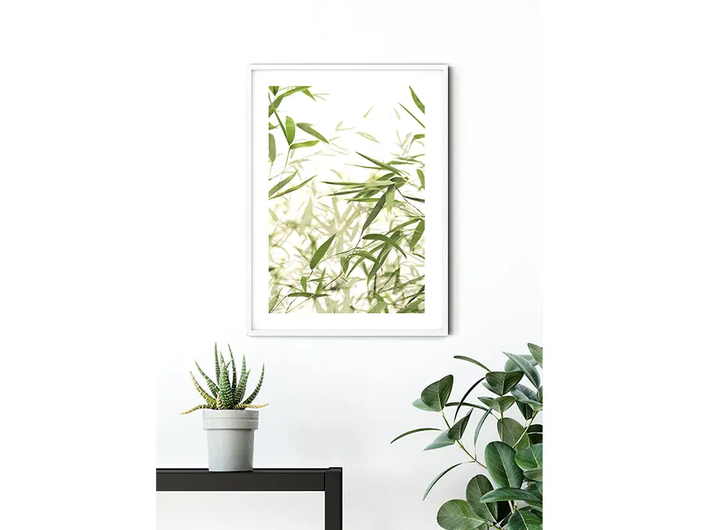 Tablou cu plante verzi Bamboo Leaves, Komar Art Poster, in rama alba, 40x50 cm