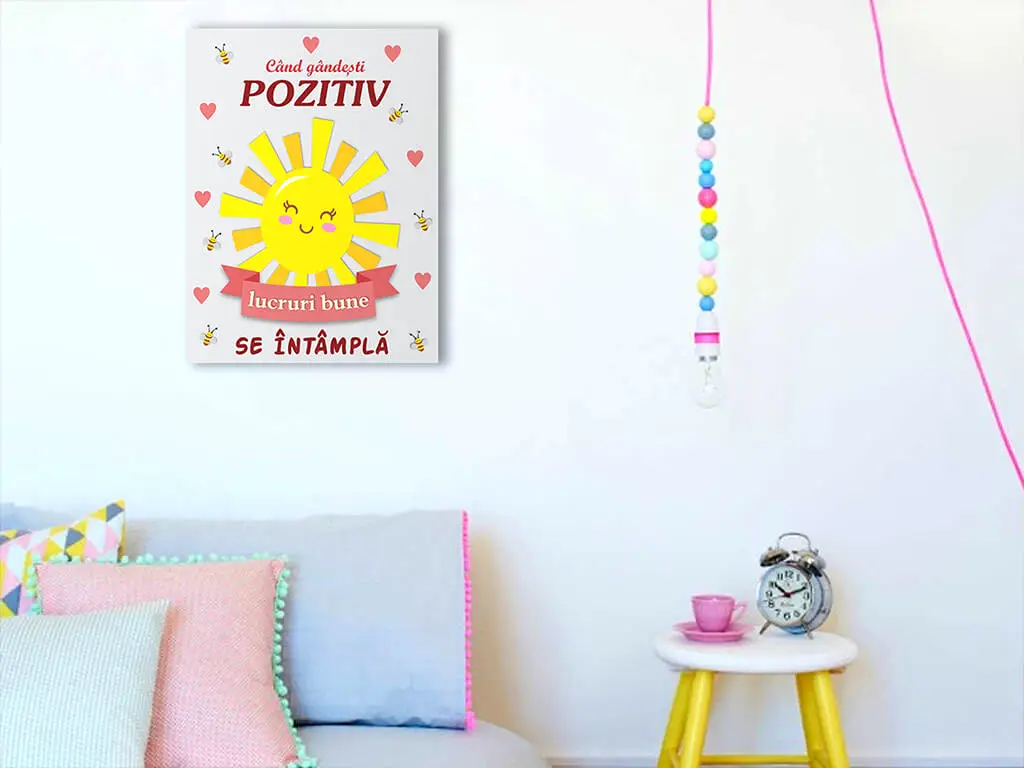 Tablou mesaj motivaţional Gândeşte pozitiv, Folina, decorațiune cu text, dimensiune tablou 40x30 cm