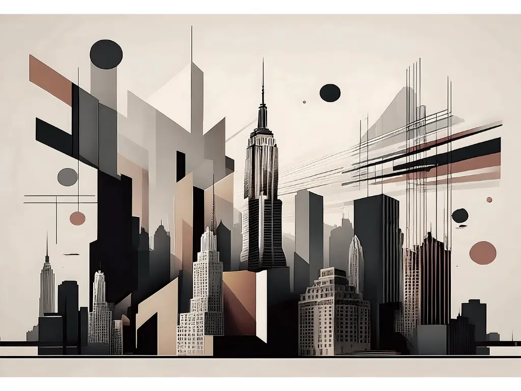 Fototapet peisaj urban, New York Cityscape, design grafic în nuanțe de maro, 416x254 cm