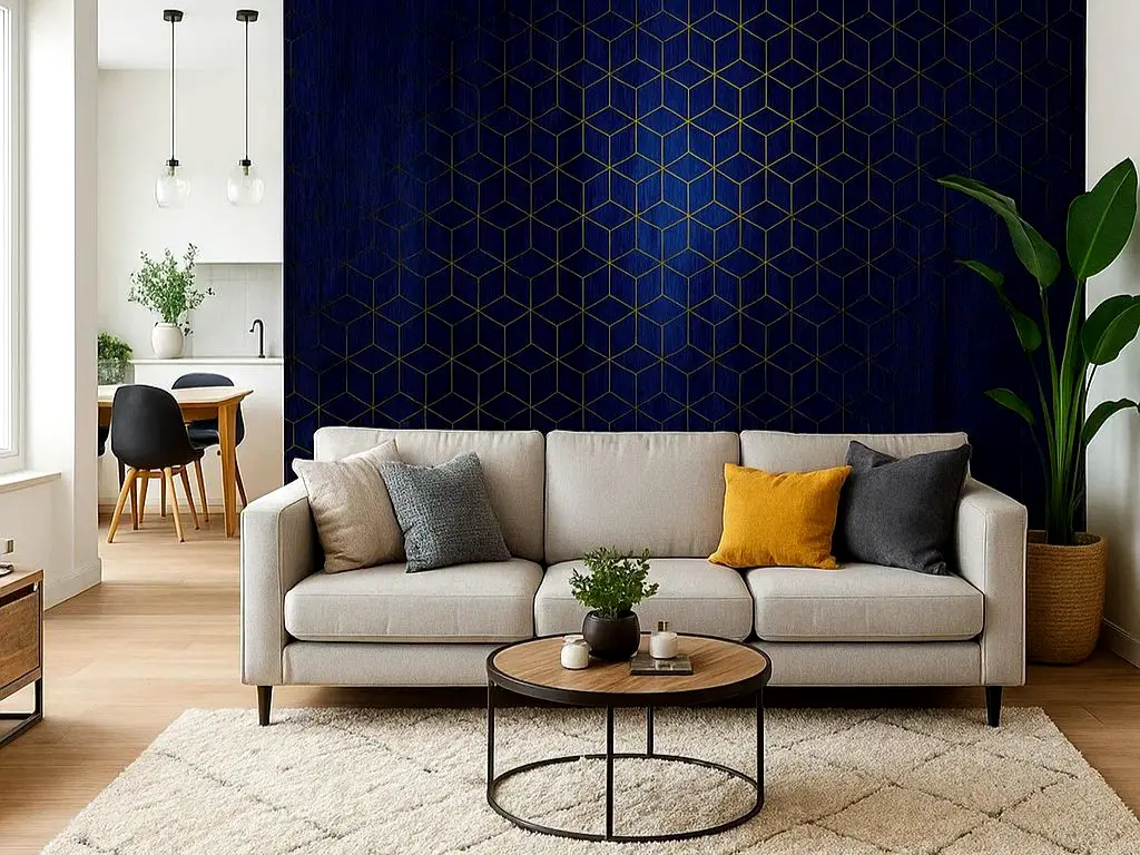 Fototapet albastru Mystique Bleu, Komar, model geometric auriu, 400x280 cm