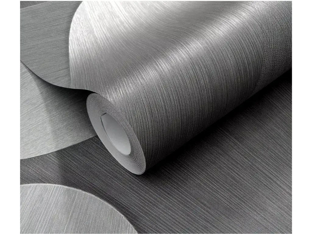 Tapet argintiu cu efect metalic și forme abstracte, Erismann Elysium 1042329, rolă de 0.53x10 metri